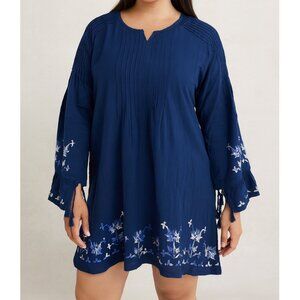 Roller Rabbit Women's Small Floral Embroidered Bell Sleeve Tassel Mini Dress